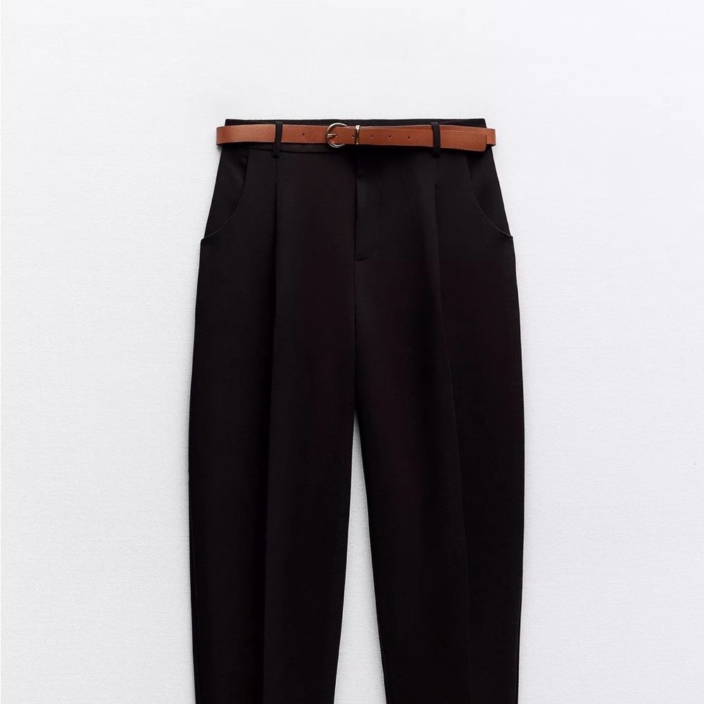 Zara Black Tailored Trousers with Tan Belt